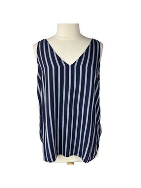 Old Navy Sleeveless Blouse Womens Large Blue Stripe Double Vneck Summer